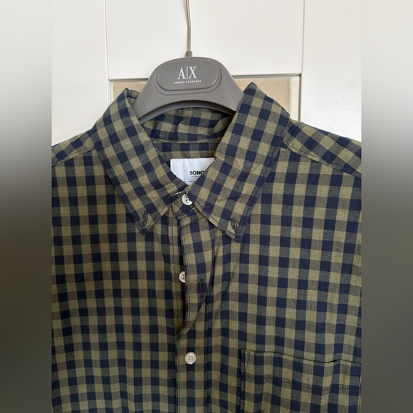Men's Sonoma Green and Navy Checkered Button-Up Shirt- Medium - Picture 4 of 9